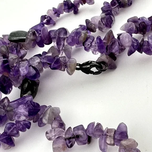Tumbled Amethyst Necklace Single Strand Sterling Silver Beads 38" L Purple VTG - Picture 6 of 12
